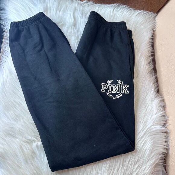 PINK Victorias Secret Black Embroidered Sweat Suit Set Size S/M - Picture 9 of 12